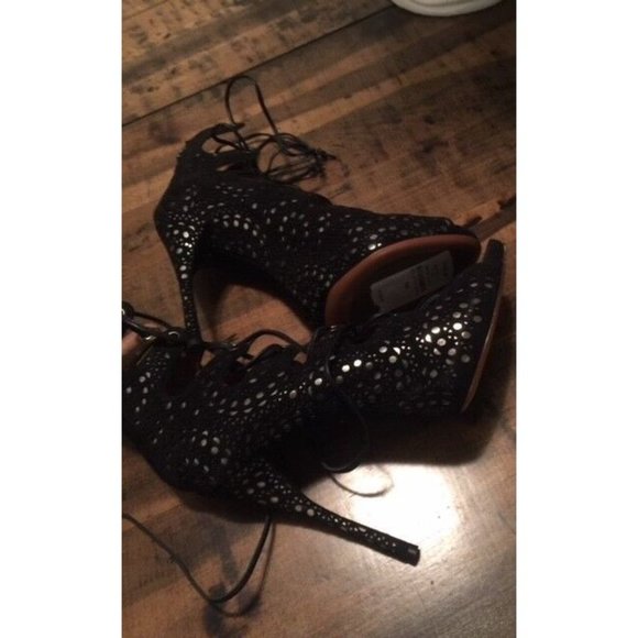 NEW ALAIA PARIS BLACK SUEDE LACE-UP PEEP TOE SANDALS / BOOTIES SZ 40 / 10 - Picture 8 of 9